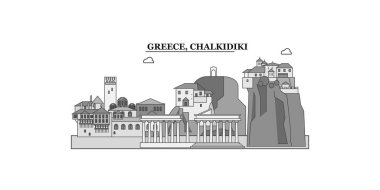 Greece, Chalkidiki city isolated skyline vector illustration, travel landmark