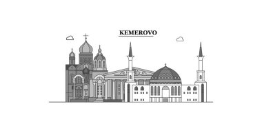 Russia, Kemerovo city isolated skyline vector illustration, travel landmark