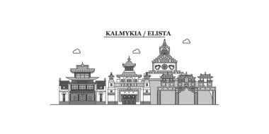Russia, Elista city isolated skyline vector illustration, travel landmark
