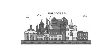 Russia, Volgograd city isolated skyline vector illustration, travel landmark