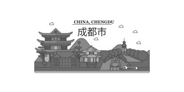 China, Chengdu city isolated skyline vector illustration, travel landmark