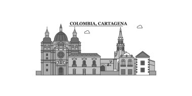 Colombia, Cartagena city isolated skyline vector illustration, travel landmark