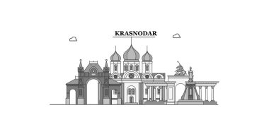 Russia, Krasnodar city isolated skyline vector illustration, travel landmark