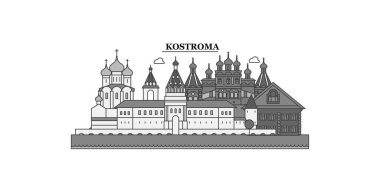 Russia, Kostroma city isolated skyline vector illustration, travel landmark