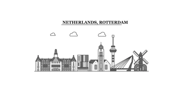 Нидерланды Роттердам Изолированные Горизонты Векторные Иллюстрации Путешествия Ориентир — стоковый вектор