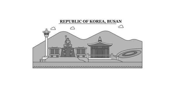 Korea Busan City Isolated Skyline Vector Illustration Travel Landmark - Stok Vektor