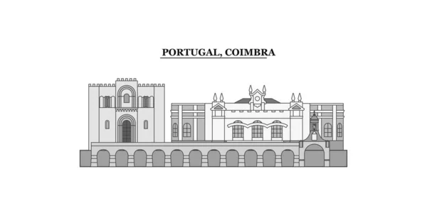 Португалия Коимбра Город Изолированные Горизонты Векторные Иллюстрации Путешествия Ориентир — стоковый вектор