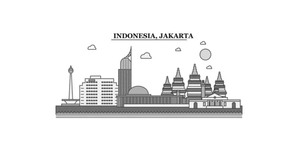 Индонезия Джакарта Изолированные Горизонты Векторные Иллюстрации Путешествия Ориентир — стоковый вектор