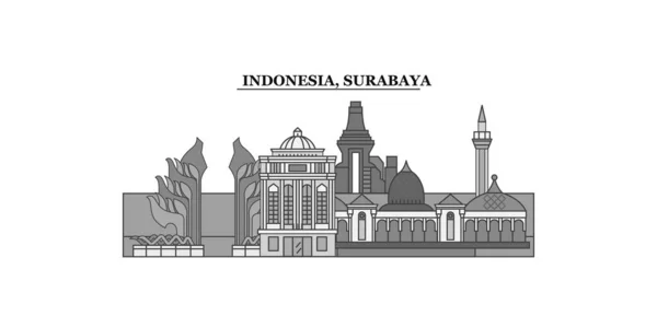 Индонезия Сурабая Изолированные Горизонты Векторные Иллюстрации Путешествия Ориентир — стоковый вектор