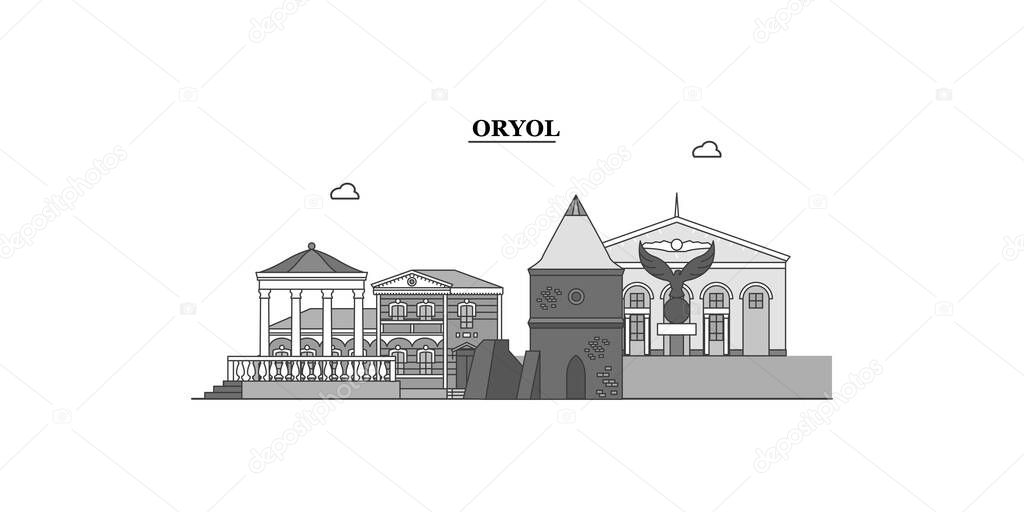 Russia, Oryol city isolated skyline vector illustration, travel landmark