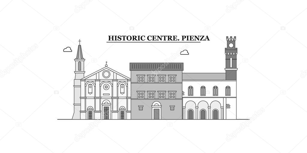 Italy, Pienza city isolated skyline vector illustration, travel landmark