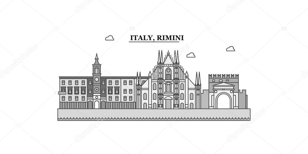 Italy, Rimini city isolated skyline vector illustration, travel landmark