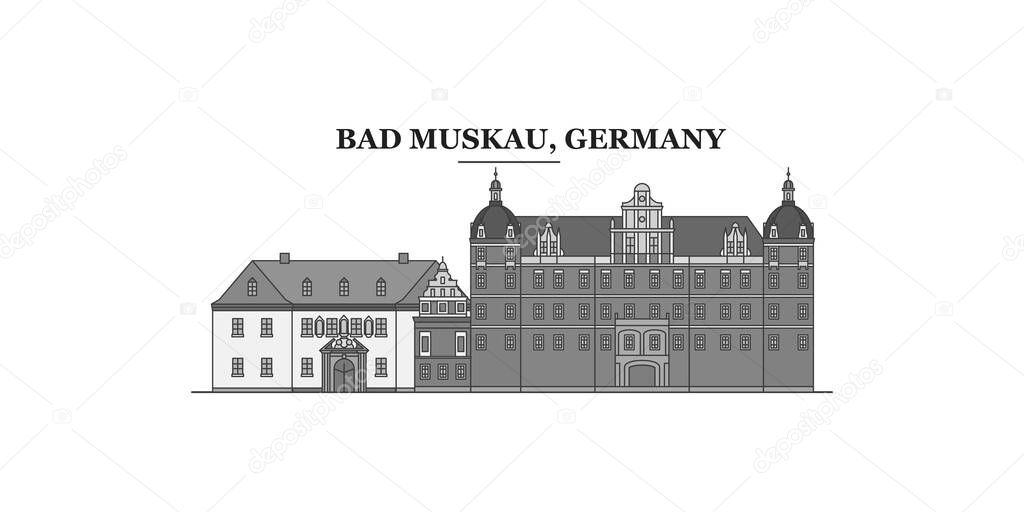 Germany, Bad Muskau city isolated skyline vector illustration, travel landmark