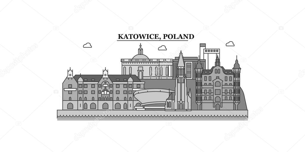 Poland, Katowice city isolated skyline vector illustration, travel landmark