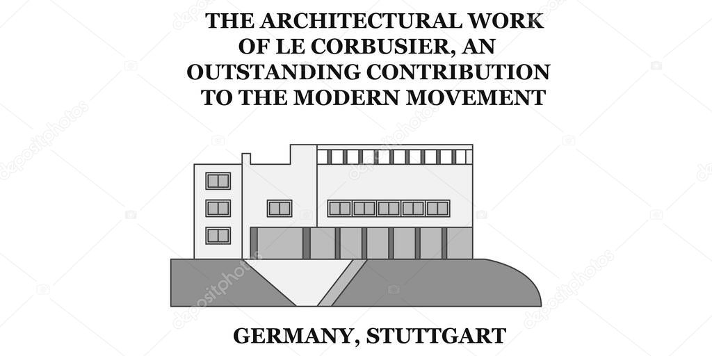 Germany, Stuttgart, Le Corbusier city isolated skyline vector illustration, travel landmark