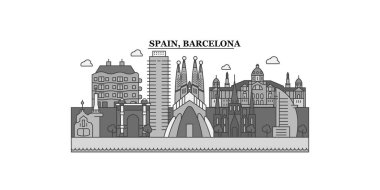 Spain, Barcelona city isolated skyline vector illustration, travel landmark