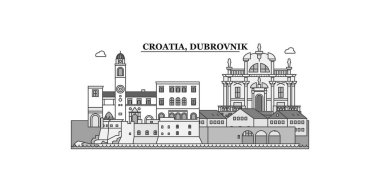 Croatia, Dubrovnik city isolated skyline vector illustration, travel landmark
