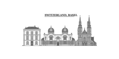 Switzerland, Basel city isolated skyline vector illustration, travel landmark