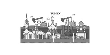 Russia, Tumen city isolated skyline vector illustration, travel landmark