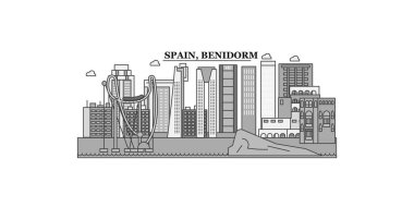 Spain, Benidorm city isolated skyline vector illustration, travel landmark