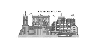 Poland, Szczecin city isolated skyline vector illustration, travel landmark