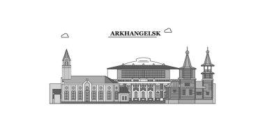 Russia, Arkhangelsk city isolated skyline vector illustration, travel landmark