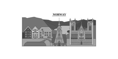 Norway city isolated skyline vector illustration, travel landmark