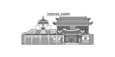Taiwan, Taipei city isolated skyline vector illustration, travel landmark