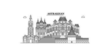 Russia, Astrakhan city isolated skyline vector illustration, travel landmark