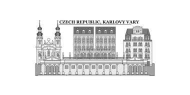 Czech Republic, Karlovy Vary city isolated skyline vector illustration, travel landmark