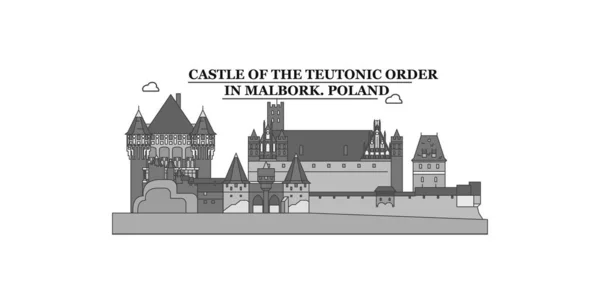 Poland Malbork City Isolated Skyline Vector Illustration Travel Landmark — Stock Vector