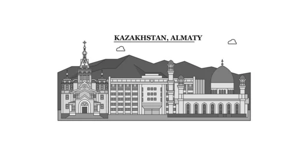 Kazakhstan Almaty City Isolated Skyline Vector Illustration Travel Landmark — Stock Vector