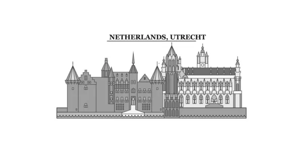 Netherlands Utrecht City Isolated Skyline Vector Illustration Travel Landmark — Vettoriale Stock