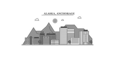 United States, Anchorage city isolated skyline vector illustration, travel landmark
