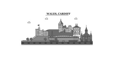 United Kingdom, Cardiff city isolated skyline vector illustration, travel landmark
