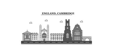United Kingdom, Cambridge city isolated skyline vector illustration, travel landmark