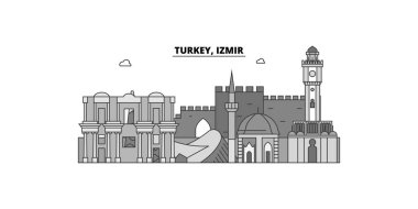 Turkey, Izmir city isolated skyline vector illustration, travel landmark