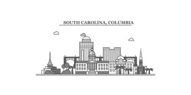 United States, Columbia city isolated skyline vector illustration, travel landmark