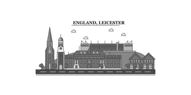 United Kingdom, Leicester city isolated skyline vector illustration, travel landmark