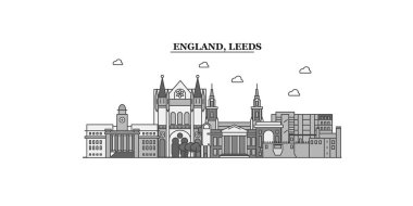 United Kingdom, Leeds city isolated skyline vector illustration, travel landmark