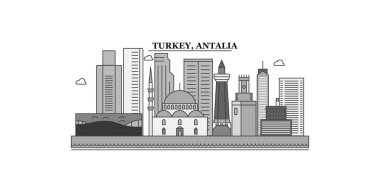 Turkey, Antalia city isolated skyline vector illustration, travel landmark