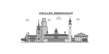 United Kingdom, Birmingham city isolated skyline vector illustration, travel landmark