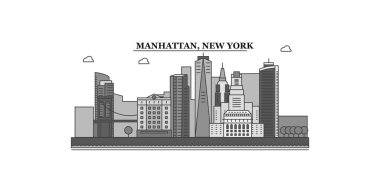 United States, New York Manhattan city isolated skyline vector illustration, travel landmark