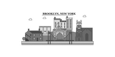 United States, New York Brooklyn city isolated skyline vector illustration, travel landmark