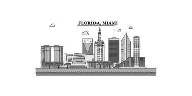 United States, Miami city isolated skyline vector illustration, travel landmark