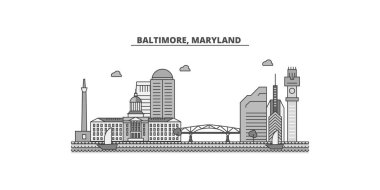 United States, Baltimore city isolated skyline vector illustration, travel landmark