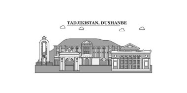 Tadjikistan, Dushanbe city isolated skyline vector illustration, travel landmark