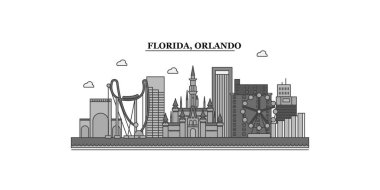 United States, Orlando city isolated skyline vector illustration, travel landmark