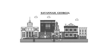 United States, Savannah city isolated skyline vector illustration, travel landmark