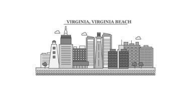 United States, Virginia Beach city isolated skyline vector illustration, travel landmark